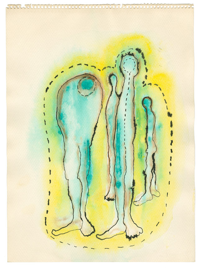 Ida Applebroog. Mercy Hospital, 1969. Watercolour and ink on paper, 38.1 x 27.9 cm (15 x 11 in). © Ida Applebroog. Courtesy the artist and Hauser & Wirth. Photograph: Emily Poole.