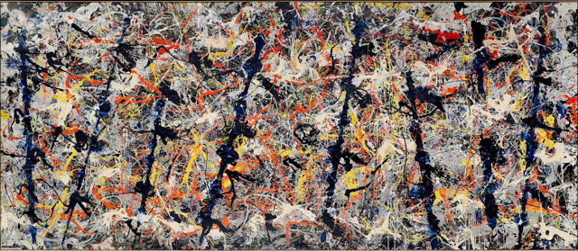 Jackson Pollock, Blue poles, 1952. Oil, enamel and aluminium paint with glass on canvas, 212.1 x 488.9 cm. National Gallery of Australia, Canberra. © The Pollock-Krasner Foundation ARS, NY and DACS, London 2016.