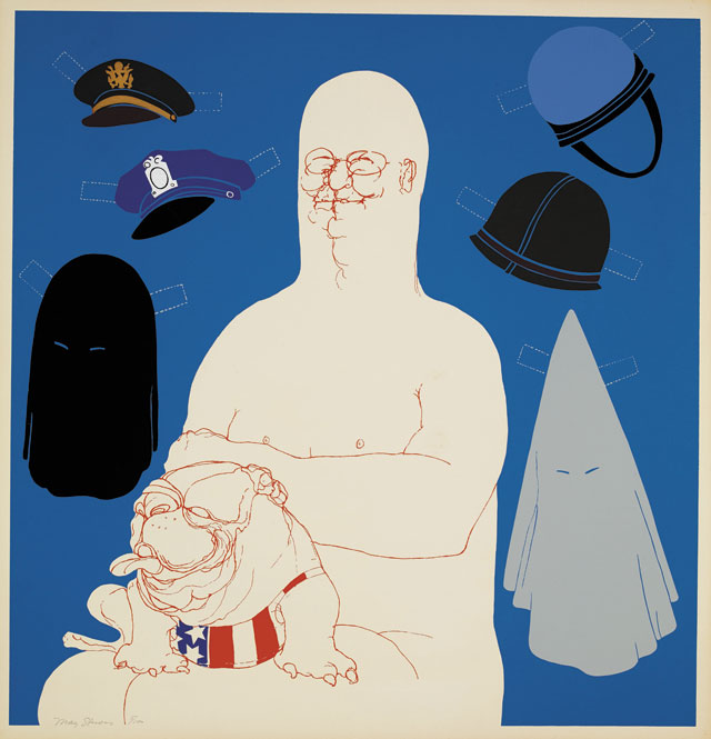 May Stevens. Big Daddy with Hats, 1971. Colour screenprint. © May Stevens. Reproduced by permission of the artist and Mary Ryan Gallery, New York.