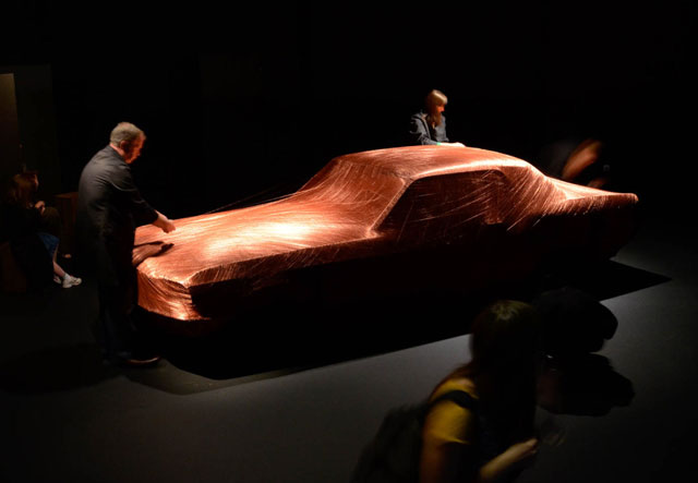 Alice Anderson. Ford Mustang (1968) in progress, 2105. Copper wire, 4.56  x 1.78 m. Wellcome Collection.