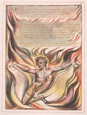 William Blake, Thus wept the Angel voice from America a Prophecy, 1793-1821 (detail). Relief-etching, printed in colour, with hand colouring and heightened with gold, 30.4 x 23.1. cm. The Fitzwilliam Museum, Cambridge. © The Fitzwilliam Museum, Cambridge.