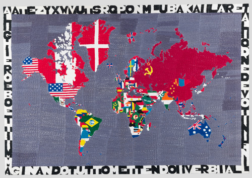 Alighiero Boetti. Mappa, 1979. Embroidery, 90 x 130.5 cm. Courtesy Mazzoleni London.