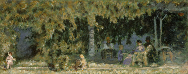 Pierre Bonnard. La Famille à la campagne, personnages et enfants (The family in the countryside, people and children), c1899. Oil on cardboard, 20 x 50 cm. Long term loan from a private collection. © Adagp, Paris 2016. © Claude Almodovar.