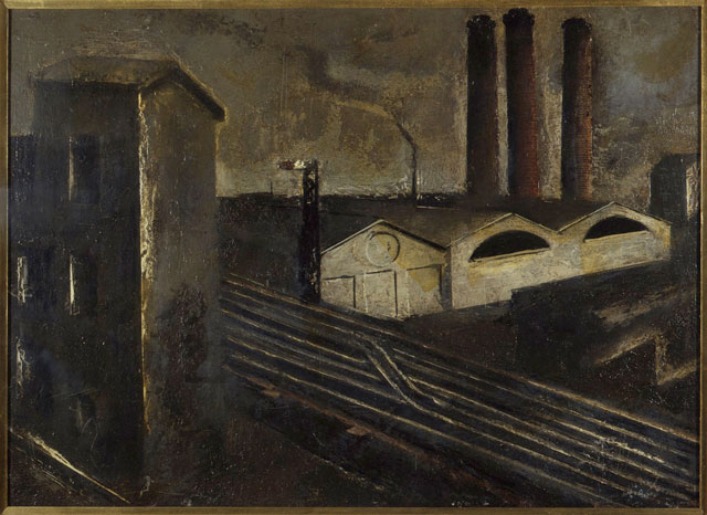 Mario Sironi. Urban Landscape with Chimney, 1930. Oil on canvas, 49 x 67 cm. Courtesy: Pinacoteca di Brera, Milan.