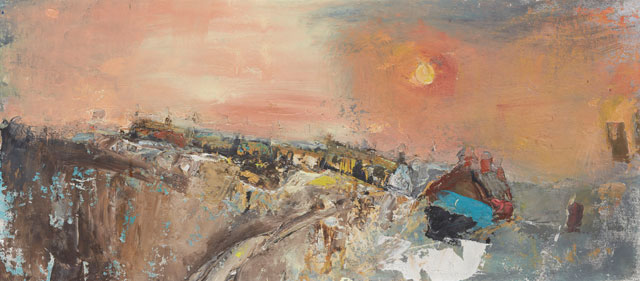 Joan Easdley. Winter Day, Catterline, c1957–60. Oil on calico on board, 30 x 69 cm. Private collection. © Estate of Joan Eardley. All Rights Reserved, DACS 2016.