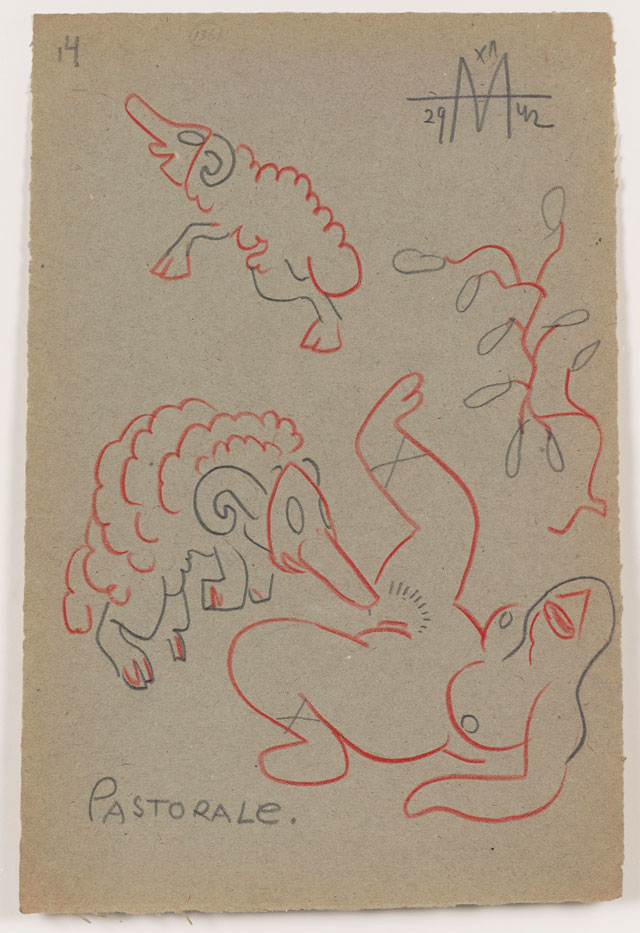Sergei Eisenstein. Untitled, 1942. Coloured pencil on paper, 12.83 x 8.5 in (32.59 x 21.59 cm). Private collection. Courtesy Alexander Gray Associates, New York and Matthew Stephenson, London.