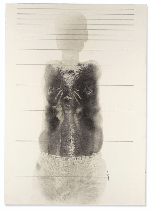 David Hammons. Close Your Eyes and See Black, 1969. Ink, graphite and body print on paperboard, 100.3 x 70.1 cm (39 1/2 x 27 5/8 in). © David Hammons, courtesy White Cube.