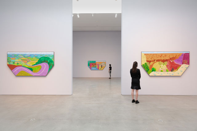 Installation view of David Hockney: Something New in Painting (and Photography) [and even Printing], 510 West 25th Street, New York, NY, April 5 – May 12, 2018. Photograph courtesy Pace Gallery. © 2018 David Hockney.