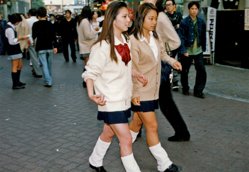 <p><em>Kogal wearing school uniform and loose socks</em>, 1997. Photo: © www.web-across.com (Parco Co., Ltd.)