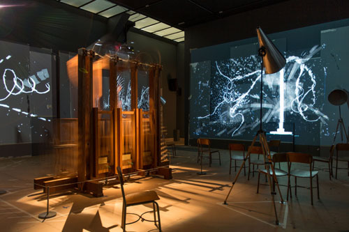 William Kentridge. The Refusal of Time (installation view 3 at The Metropolitan Museum of Art, New York)
2012. Five-channel video with sound, megaphones, and breathing machine (‘elephant’), 30 minutes. A collaboration with Philip Miller, Catherine Meyburgh, and Peter Galison. Jointly owned by The Metropolitan Museum of Art, New York, and the San Francisco Museum of Modern Art Purchase, Roy R. and Marie S. Neuberger Foundation Inc. and Wendy Fisher Gifts and The Raymond and Beverly Sackler 21st Century Art Fund, 2013. © 2012 William Kentridge.