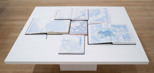 Tania Kovats. Only Blue, 2013. 40 obsolete atlases, gesso, dimensions variable. Courtesy the artist. Photograph: Ruth Clark.