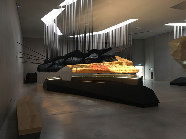 The Atelier de Lascaux: the calcite stalagtites of the original cave are evoked here in the exhibits’ structural supports. Photograph: Veronica Simpson.
