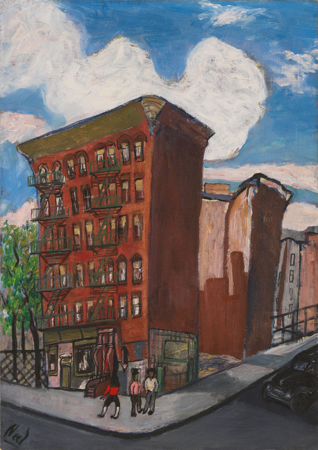 Alice Neel. Building in Harlem, 1945. Oil on canvas, 105.7 x 80.3 x 3.8 cm (41 5/8 x 31 5/8 x 1 1/2 in). © The Estate of Alice Neel. Courtesy David Zwirner, New York/London and Victoria Miro, London.