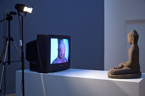 Nam June Paik. TV Buddha, 2002 [1974]. Video Sculpture. Photograph: Chris Park © Talbot Rice Gallery.