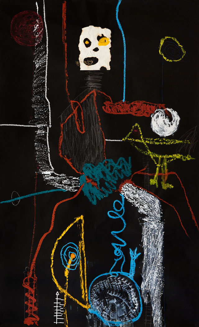 Thierry Oussou. To live, and the pipes, 2018. Mixed media on paper, 248 x 152 cm (97 5/8 x 59 7/8 in).