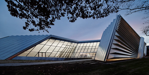 The Eli and Edythe Broad Art Museum at Michigan State University, designed by Zaha Hadid. Exterior view (1). Photograph: Paul Warchol.