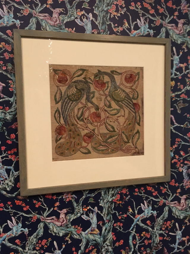 Walter Crane (1845-1915).  Peacock Panel, c1885. Hand embroidery on Damask. From The Whitworth collection. Photograph: Veronica Simpson.