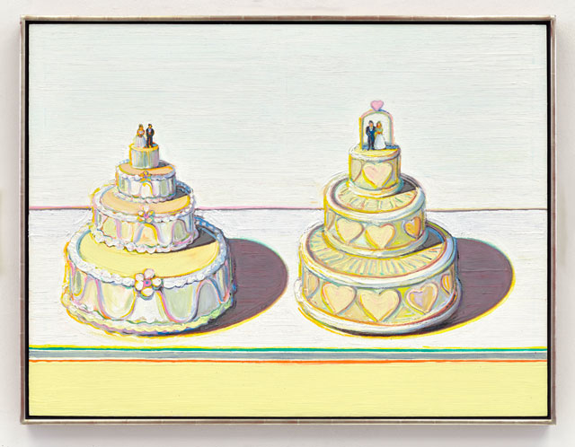 Wayne Thiebaud. Two Wedding Cakes, 2015. Oil on wood panel, 36 x 48 in (91.4 x 121.9 cm). © Wayne Thiebaud/DACS, London/VAGA, New York 2017.