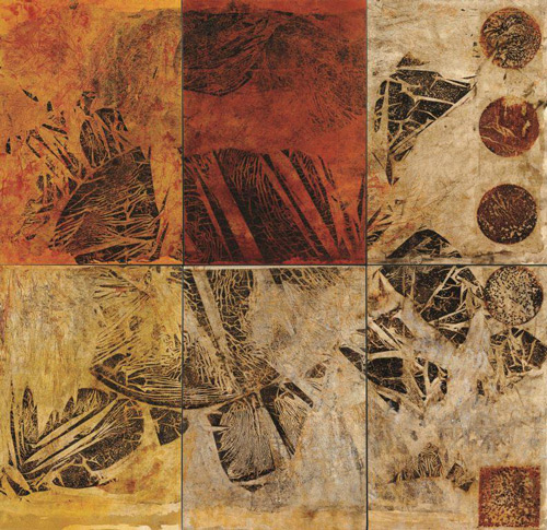 Canan Tolon. Untitled (polyptych), 2001. Rust and pigment on canvas, 267 x 274 cm (105 x 108 in). Collection Pınar and Hakan Ertaç. Photograph: Hakan Aydog an.