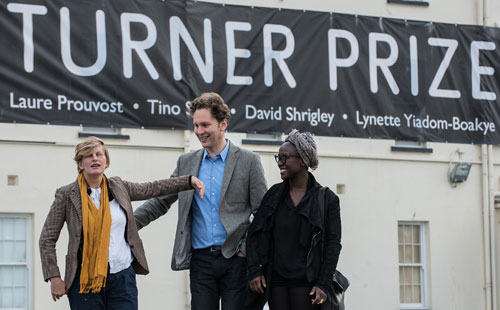Finalists Laure Prouvost, David Shrigley and Lynette Yadom-Boakyke at the opening of the Turner Prize gallery at Ebrington, Derry-Londonderry.