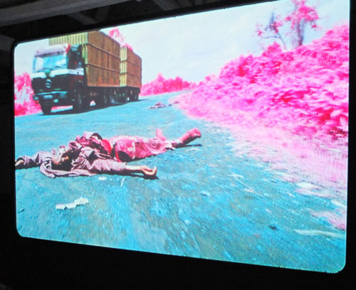 Richard Mosse. The Enclave. Multiple screens, infrared 16mm film, soundtrack by Ben Frost. Photograph: Dorothy Feaver.